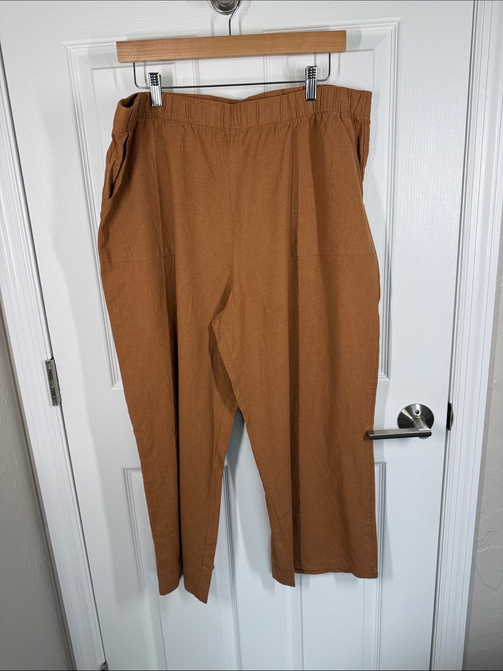 Felina wide leg cropped linen cotton blend pants brown/ tan size XL